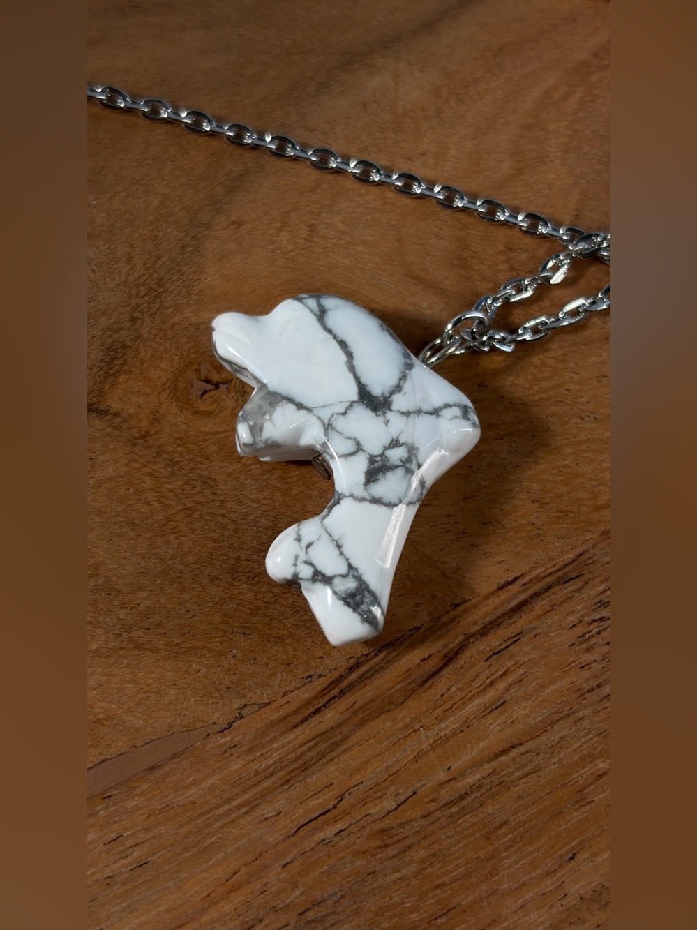 Howlite Dolphin Hand-Carved Pendant Necklace Long - Picture 15 of 16